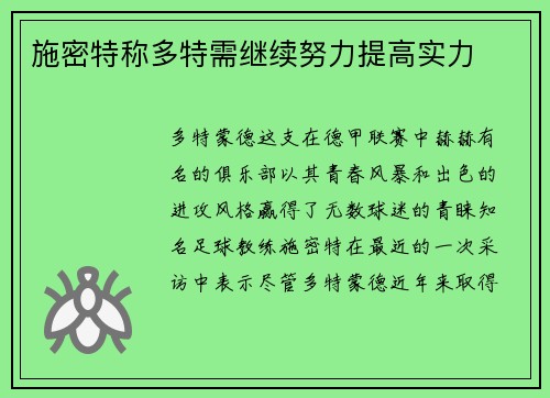 施密特称多特需继续努力提高实力