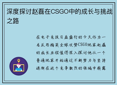 深度探讨赵磊在CSGO中的成长与挑战之路